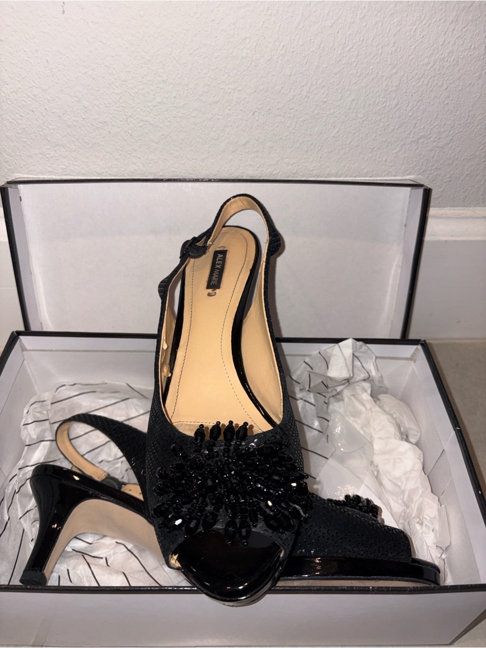Alex Marie Black Slingback Peep-Toe Kitten Heels